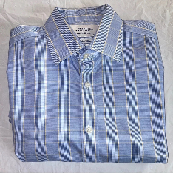 Charles Tyrwhitt Shirt 15 1/2- 33in. 
Blue Yellow Plaid Non-Iron Classic Fit - Picture 1 of 5